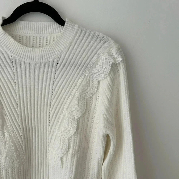 Andree  by unit Mock Neck Ribbed White Sweater - Picture 3 of 8